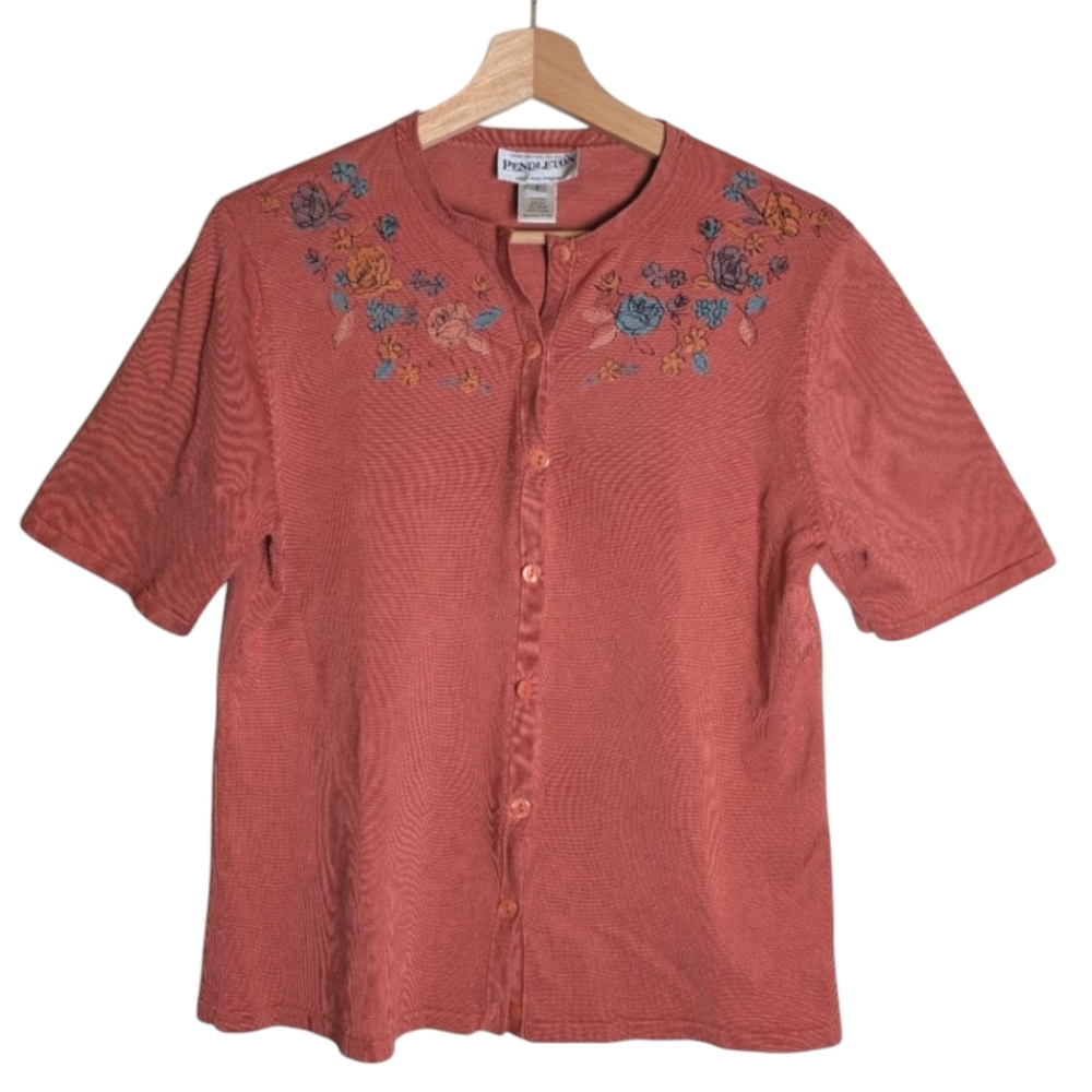 Pendleton Women's Rust Cardigan with Floral Embroidery